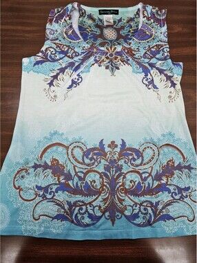 Women's Medium 8-10 Top Blue Paisley Scroll Print Tee Appropriate Behavior